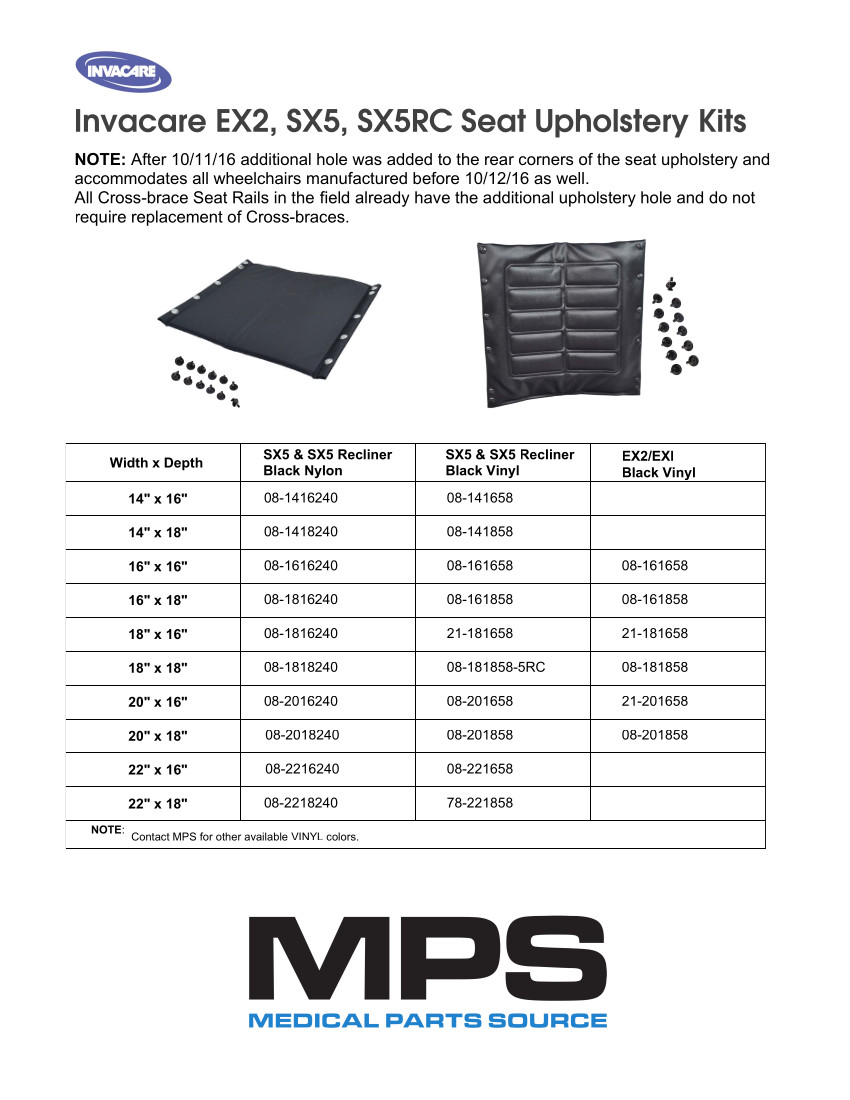 Invacare Seat Matrix – MP Source