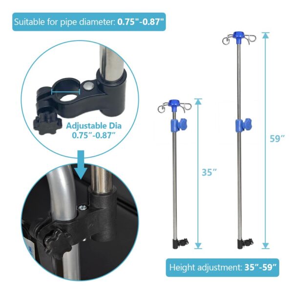 Universal Wheelchair IV Pole, 4-Hook - Image 3