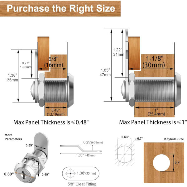 6 Pack Cabinet Locks with Keys, 5/8" - Image 2