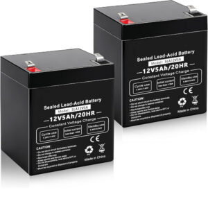 12V 5Ah Rechargeable Sealed Lead Acid Battery, 2/Pk.